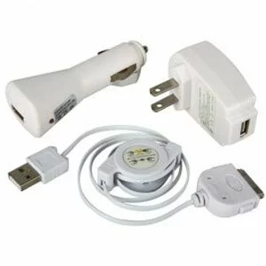 Retractable Hotsysnc & Charging USB Data Cable + USB Car Charger