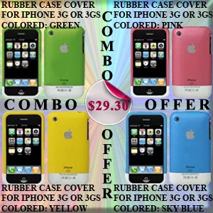 iPhone 3GS FUNKY-FOUR Color Rubber Case Cover Combo!